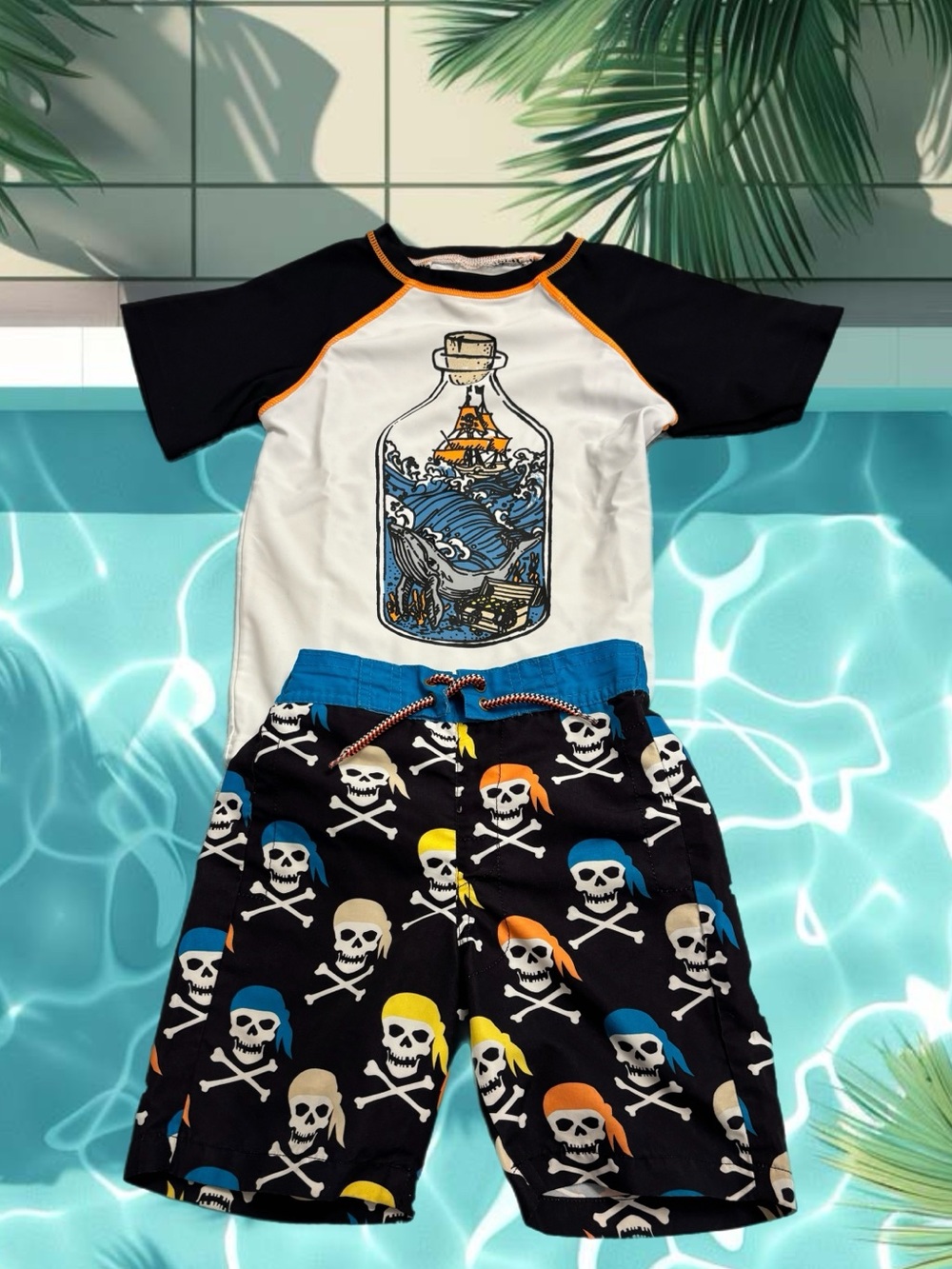 Appaman Pirate Rash Guard & Swim Trunks 2-Piece Boys Swimsuit Set Size 4T